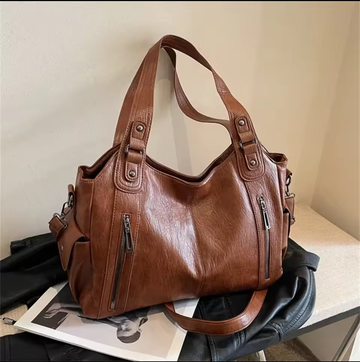 Sac a bandoulière a compartiments intérieur souple en Pu fermeture éclaire pour femme