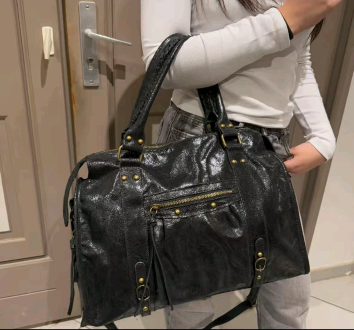 BorsaErisé® Erisé brillant SAC EN CUIR idéal pour la rentrée